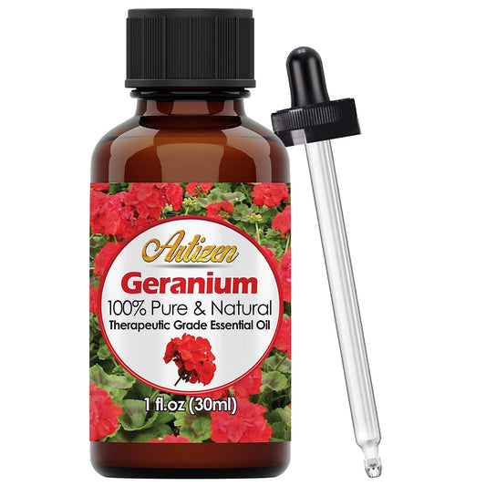 Artizen Geranium Essential Oil bottle with dropper