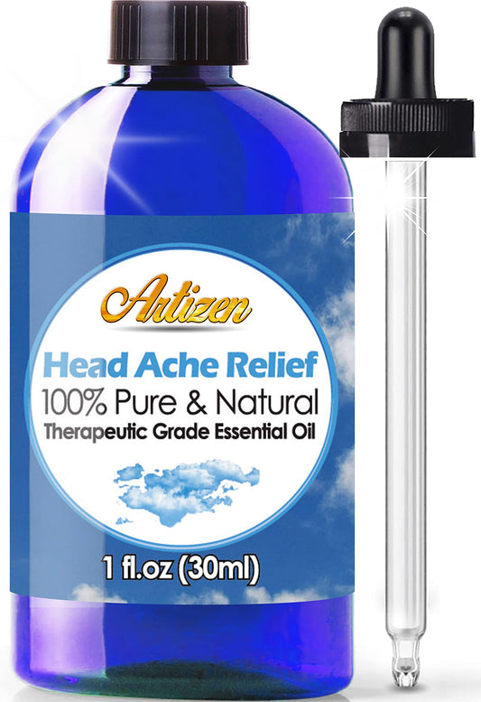 Artizen Head Relief Blend Essential Oil 1oz bottle with dropper