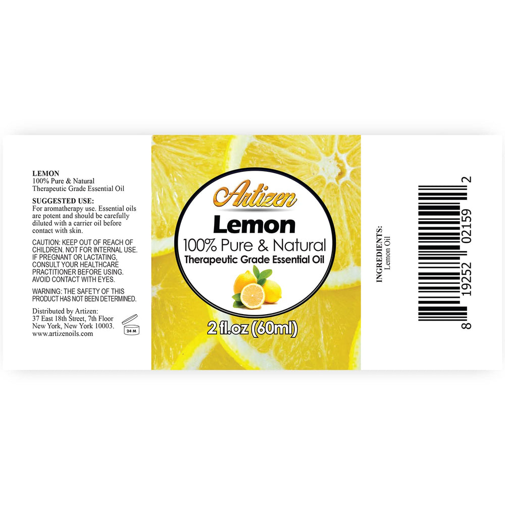 Close-up of Artizen Lemon Essential Oil 2oz bottle