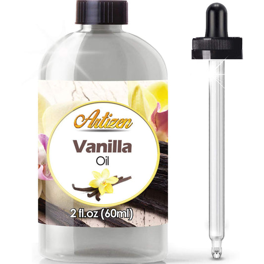 Artizen Vanilla Essential Oil 2oz glass bottle with dropper