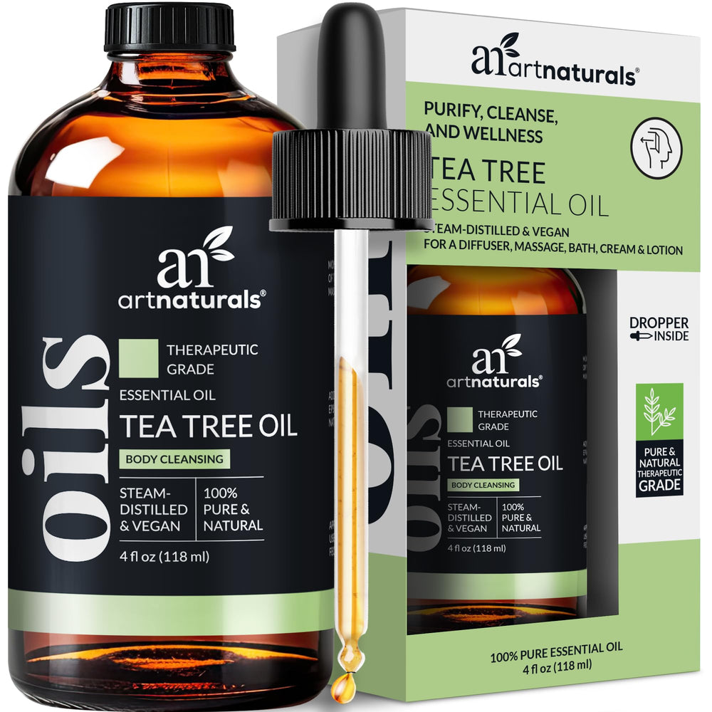 ArtNaturals Tea Tree Oil bottle with dropper and 4 oz label