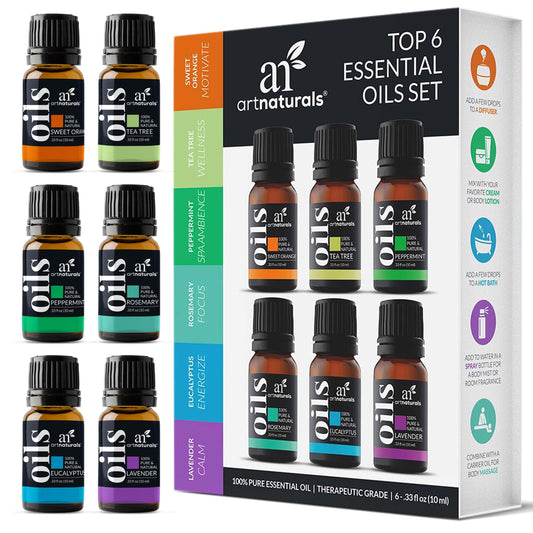 ArtNaturals Top-6 essential oil set with six 10ml bottles