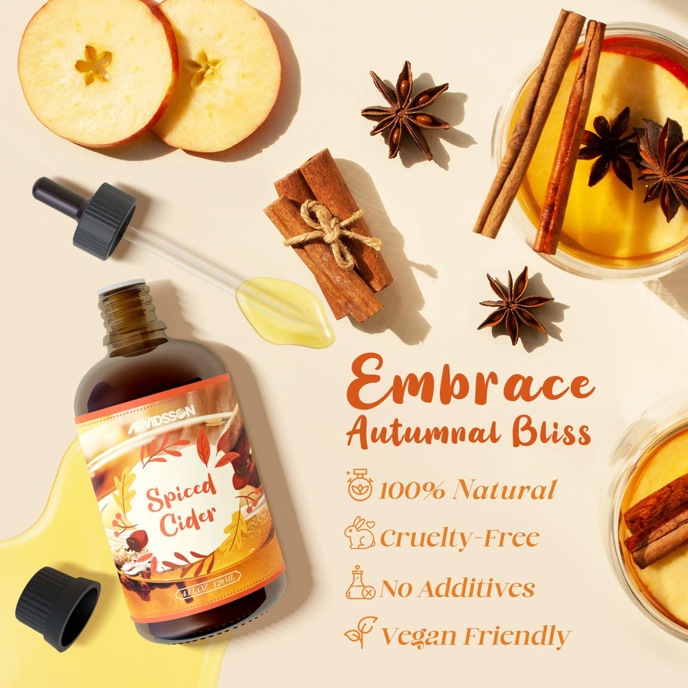Focus on natural ingredients and amber bottle for Spiced Cider oil