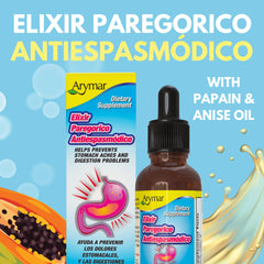 Close-up of Arymar Elixir Paregorico Antiespasmodico label
