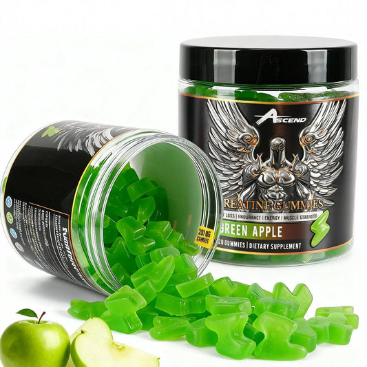 Bottle of Ascend Creatine Monohydrate Gummies in Green Apple flavor with 30 servings