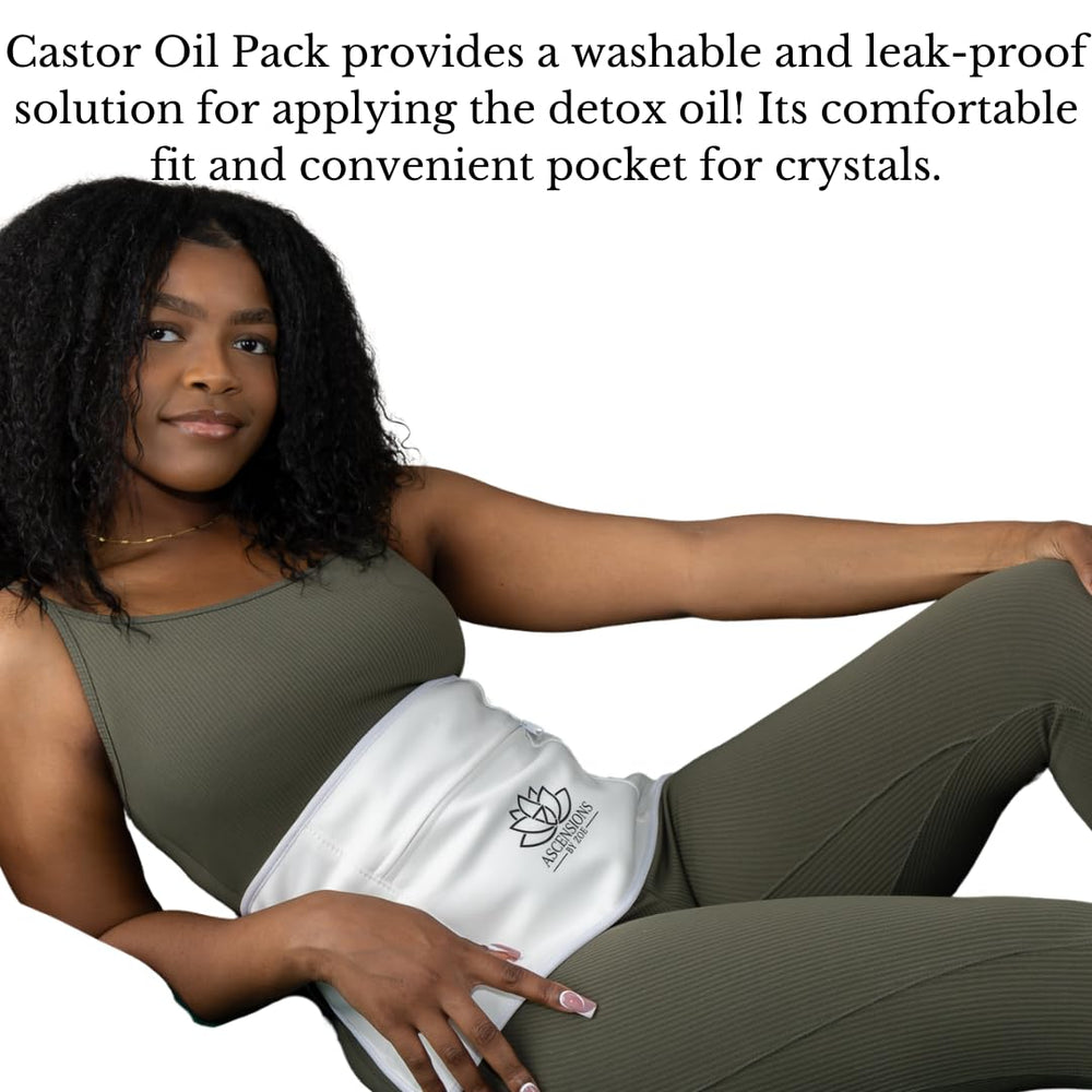 Castor oil pack in waist wrap design with soft cotton material and elastic waistband.