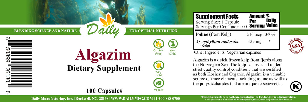 Capsule showing iodine 510 mcg and Ascophyllum Nodosum 425 mg