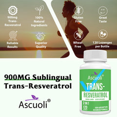 Back of Ascuoli Trans-Resveratrol bottle with dosage details