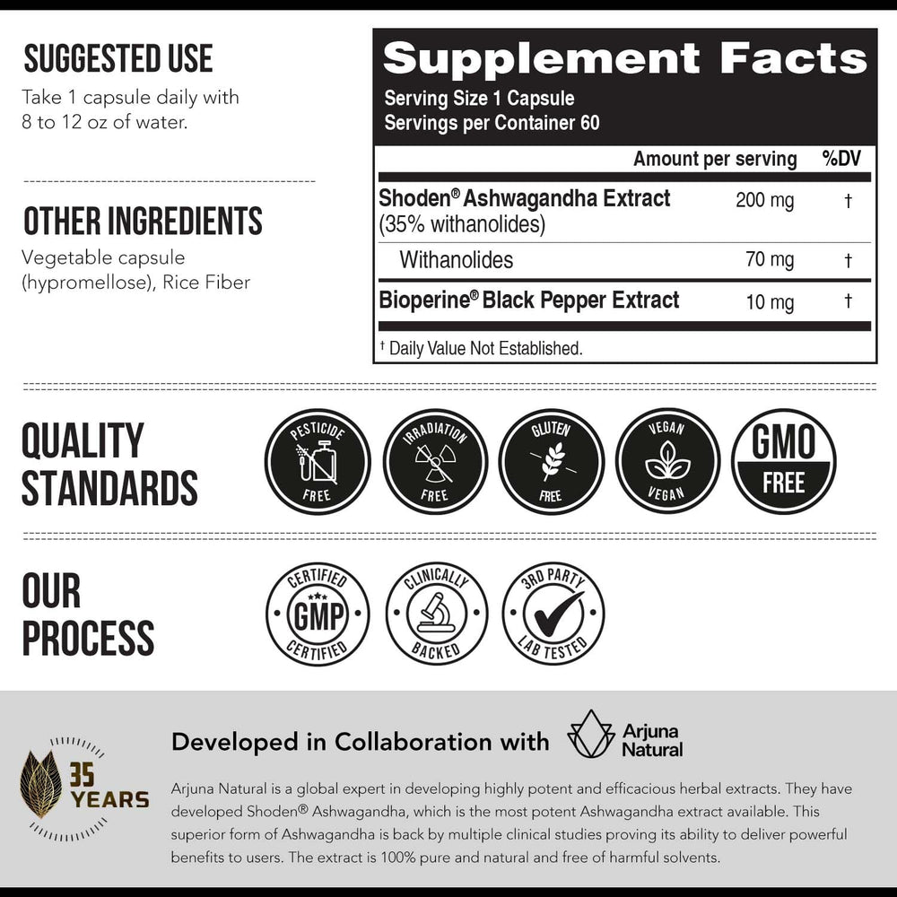 Ashwa-70 packaging shown with BioPerine and 60 capsules text