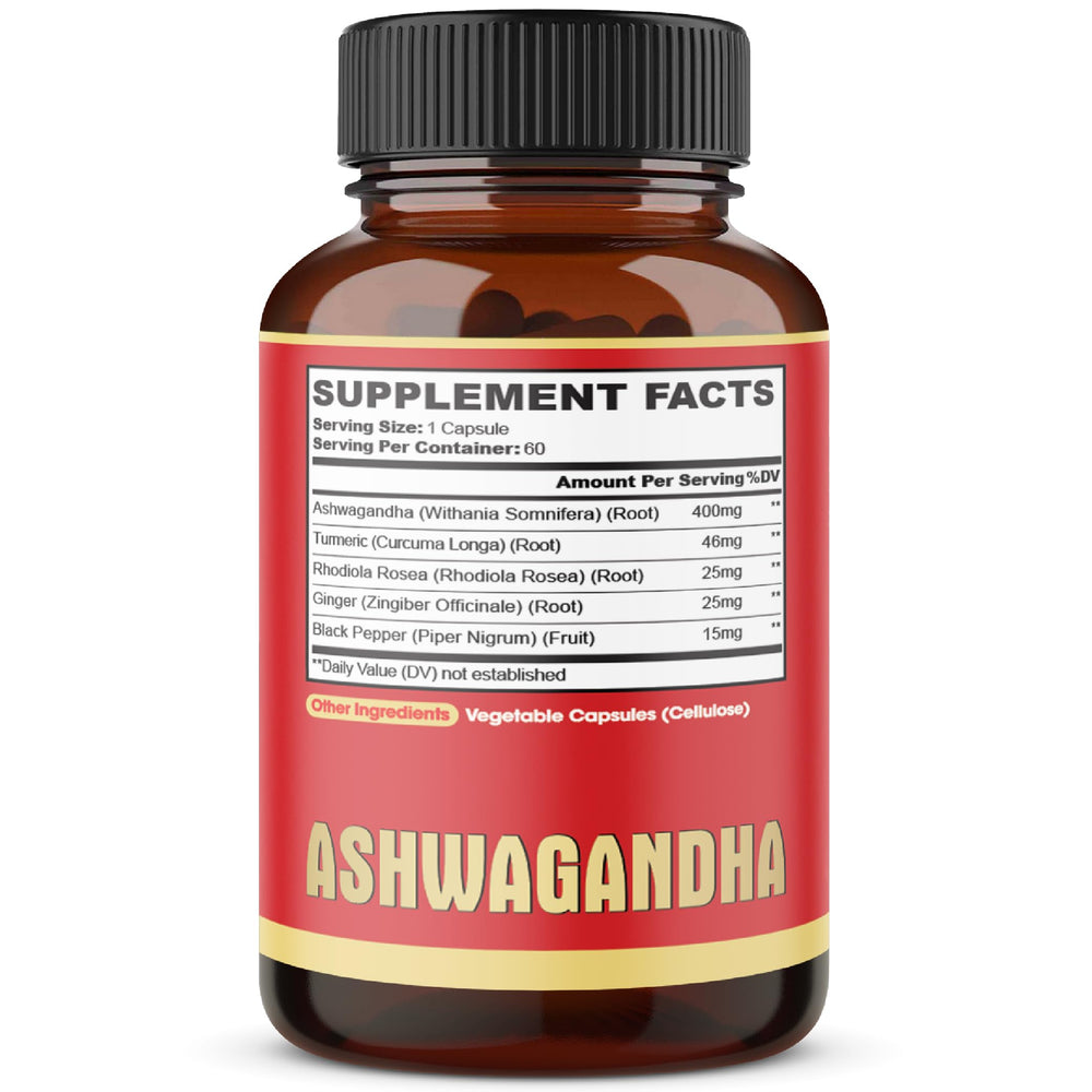 Ashwagandha 5-in-1 formula with Turmeric, Ginger, Rhodiola Rosea, and Black Pepper