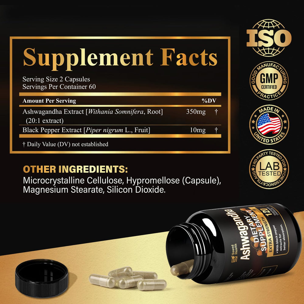 Bottle and packaging for 7000mg Ashwagandha 20:1 extract capsules