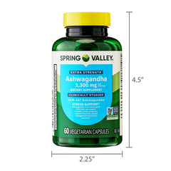 Ashwagandha bottle with capsules on white background