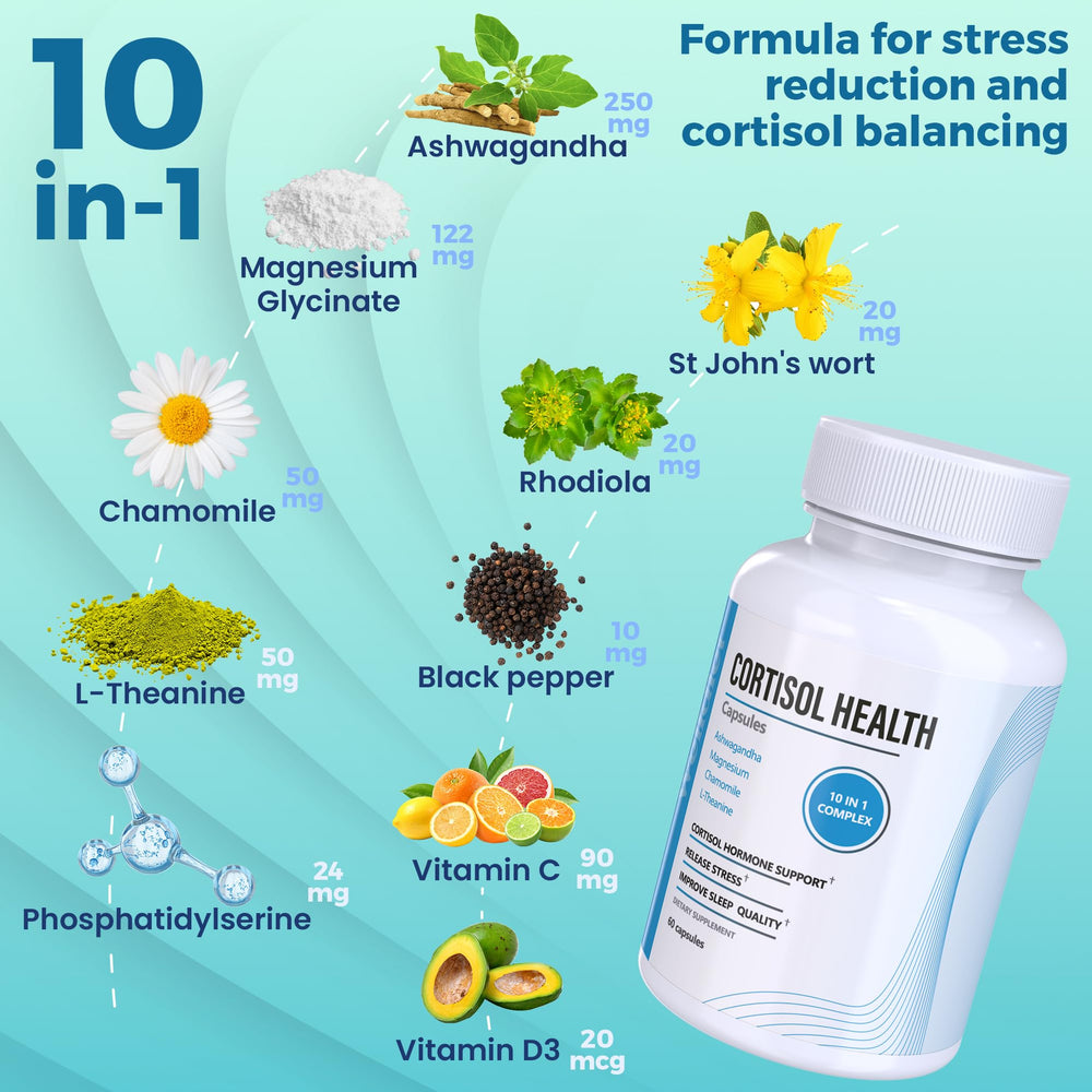 Ashwagandha, chamomile, and L-theanine ingredients shown together