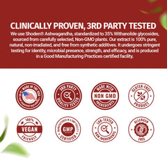 Ingredients and supplement facts label for Ashwagandha Complex