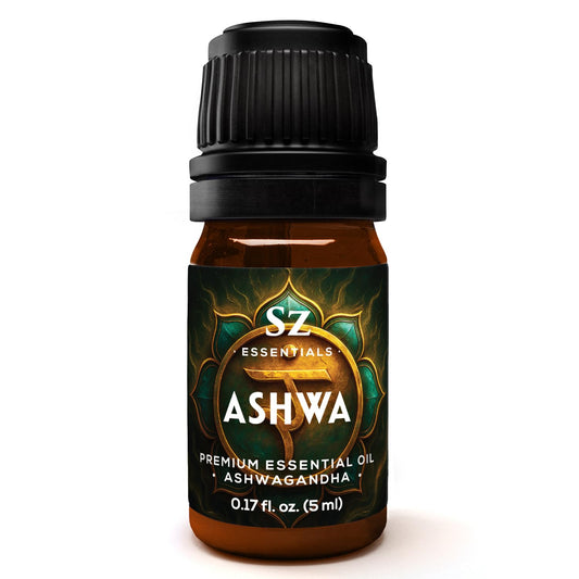 SZ Essentials Ashwagandha Essential Oil bottle with label