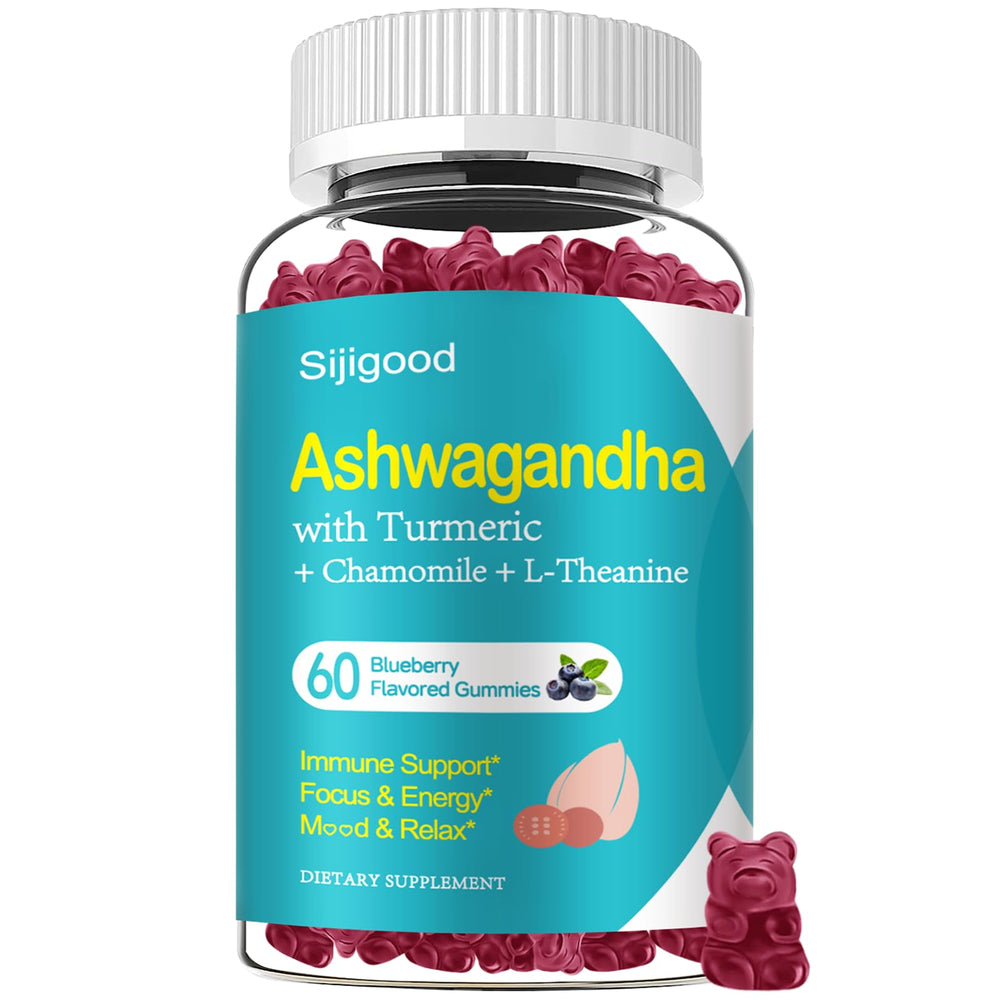 Ashwagandha Gummies with blueberry flavor and 60 count packaging
