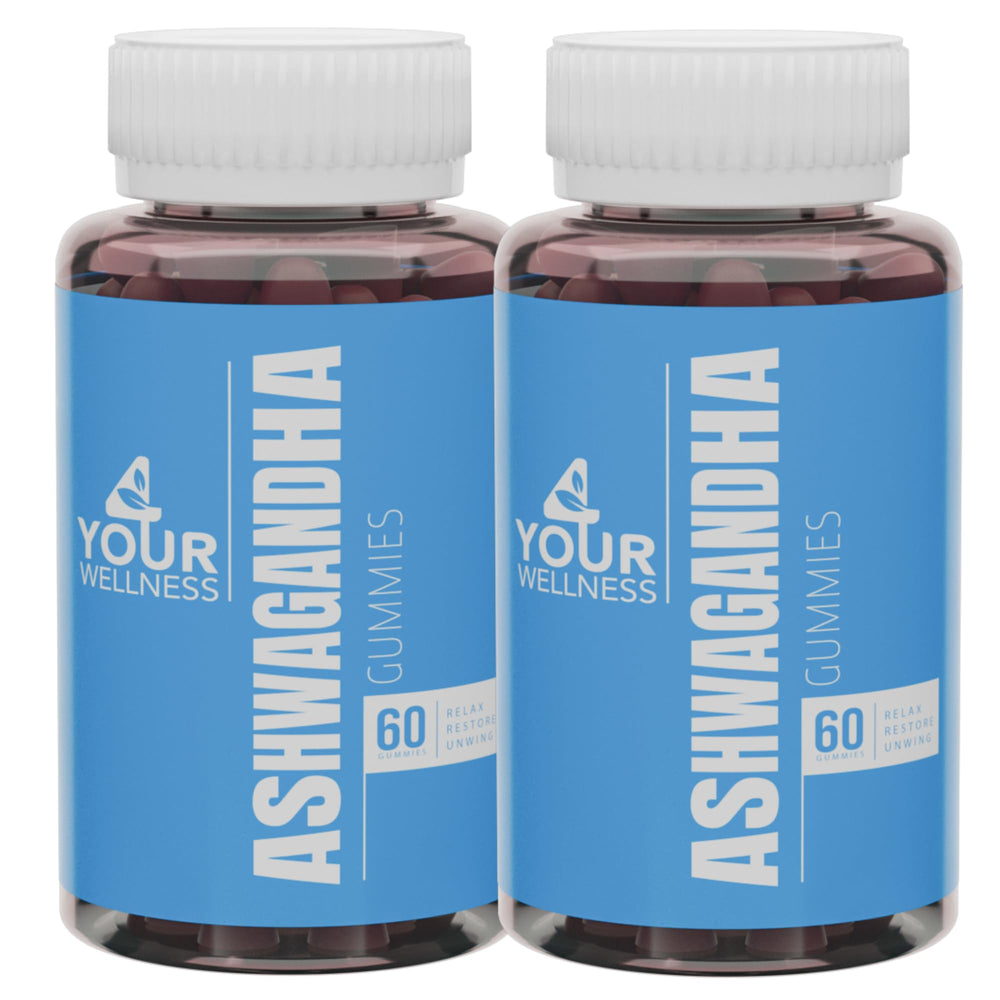 Bottle of 4 Your Wellness Ashwagandha Gummies Mixed Berry showing KSM-66 and Lion's Mane