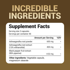 Ashwagandha root powder and extract (600mg powder, 400mg extract)