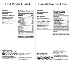 Back/side packaging of Food to Live Ashwagandha Root Powder 1.5 lb