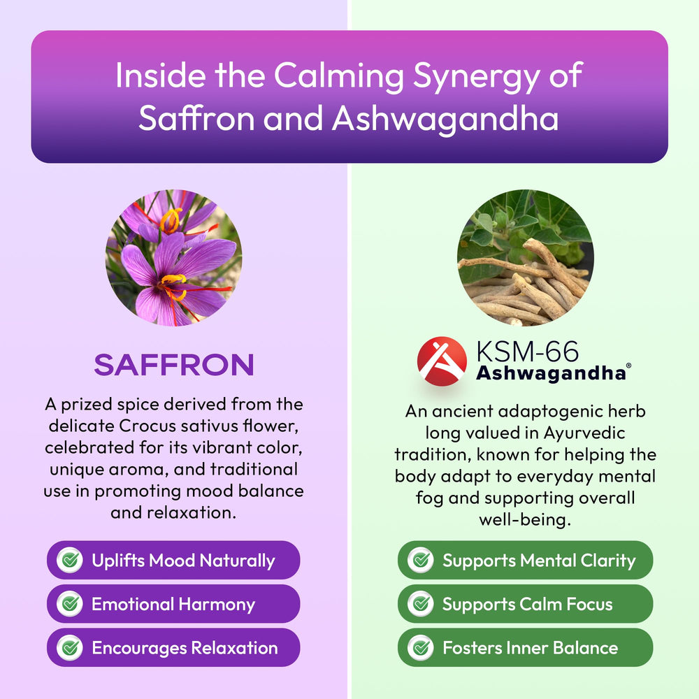 Saffron threads and herbal ingredients layout