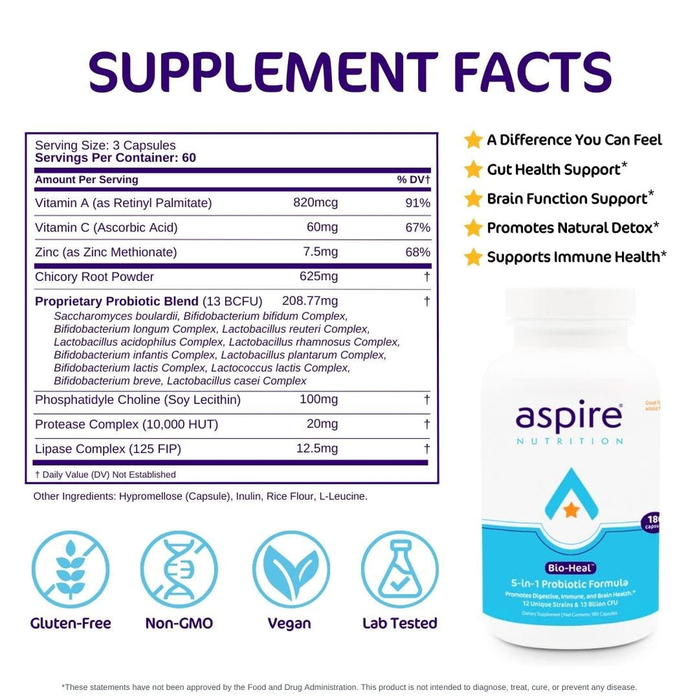 Aspire Nutrition Bio-Heal capsules ready for easy daily gut balance.