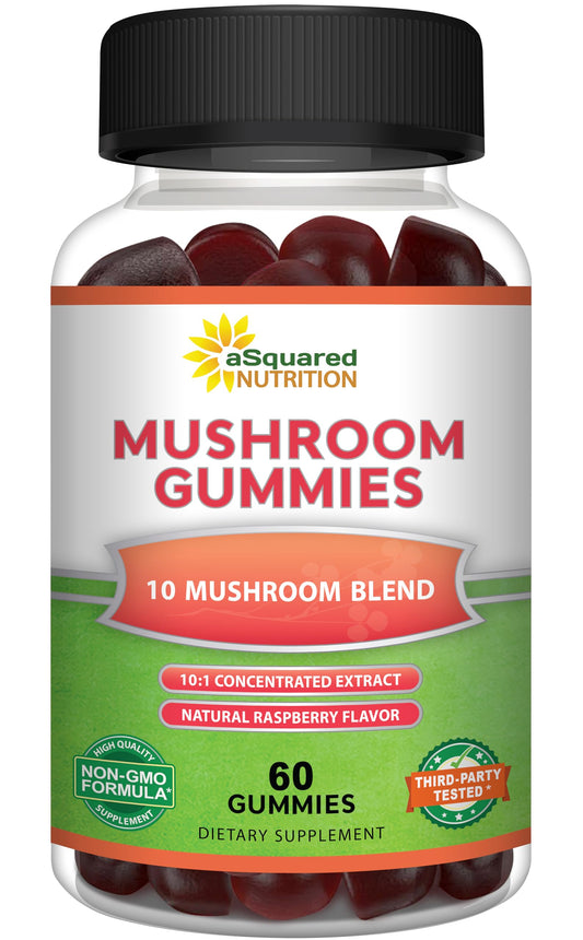 Front view of aSquared Nutrition Mushroom Gummies bottle