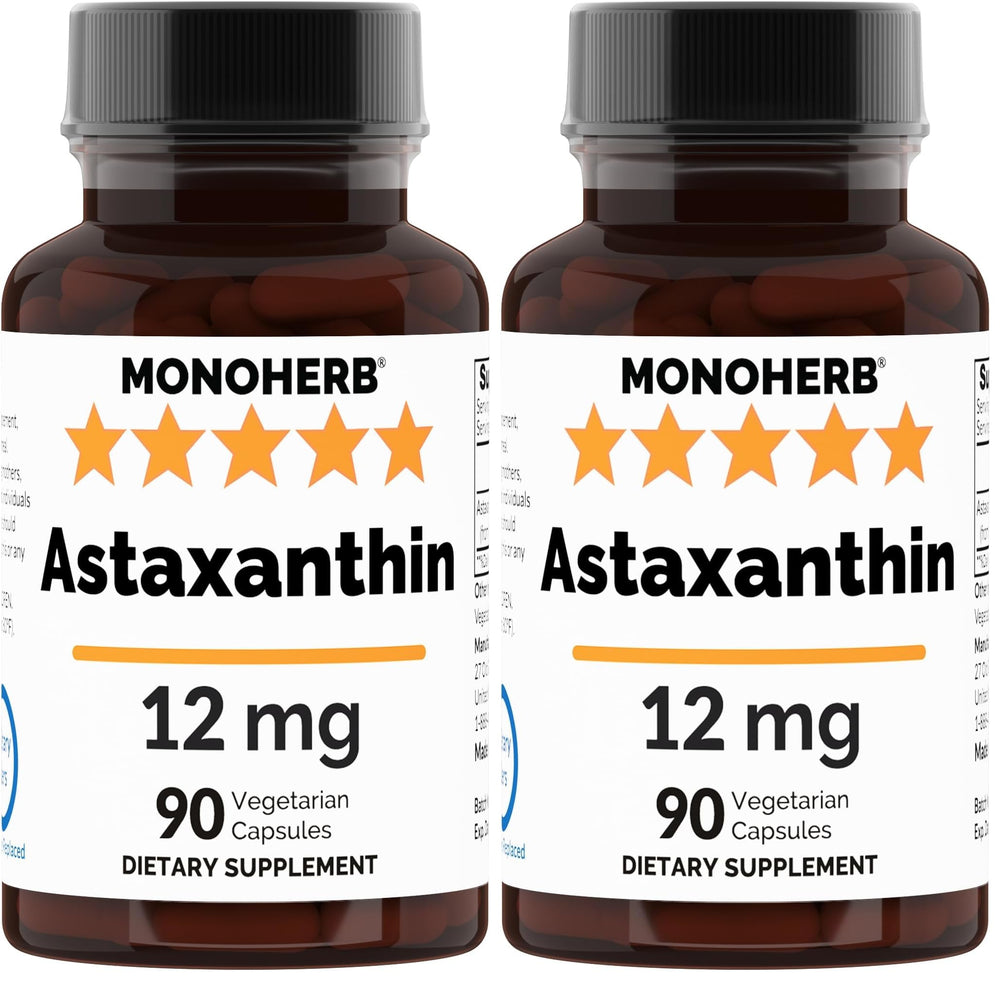 Astaxanthin 12 mg - 90 Veg Capsules (Pack of 2) bottle and label
