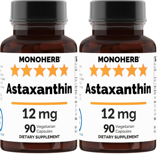 Astaxanthin 12 mg - 90 Veg Capsules (Pack of 2) bottle and label