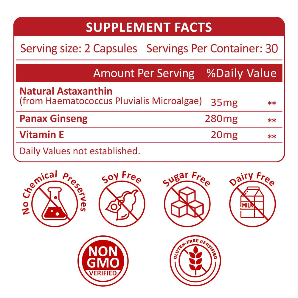 180-capacity bottle packaging of the astaxanthin supplement