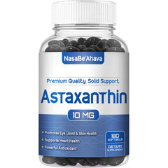 Front view of Astaxanthin supplement bottle with label