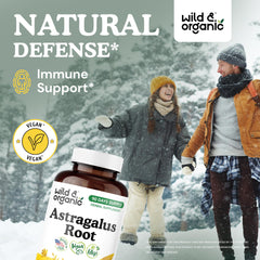 Close-up of astragalus root powder and 1200 mg serving label