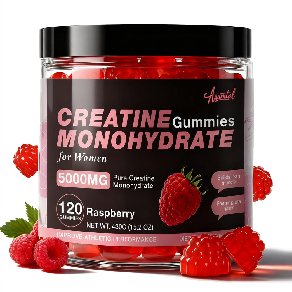 Asumtal Creatine Gummies for Women Raspberry flavor bottle front view