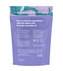 Close-up of lavender-scented magnesium bath flakes
