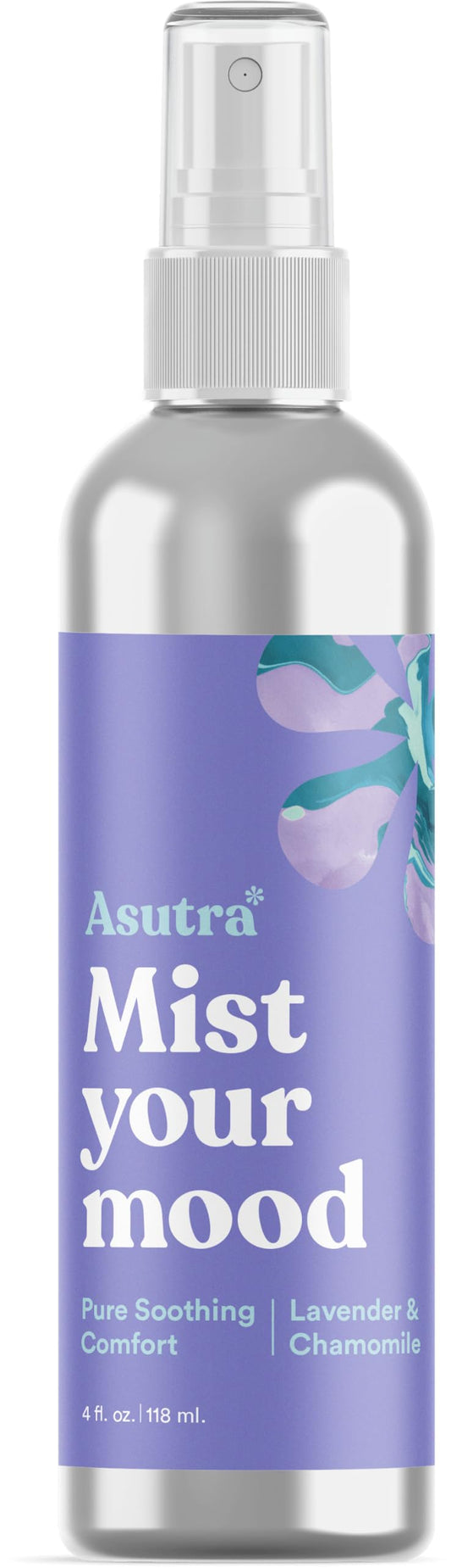 ASUTRA Lavender & Chamomile Pillow Spray in a 4 oz aluminum bottle