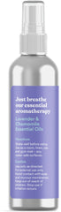 Close-up of lavender and chamomile pillow spray mist on fabric