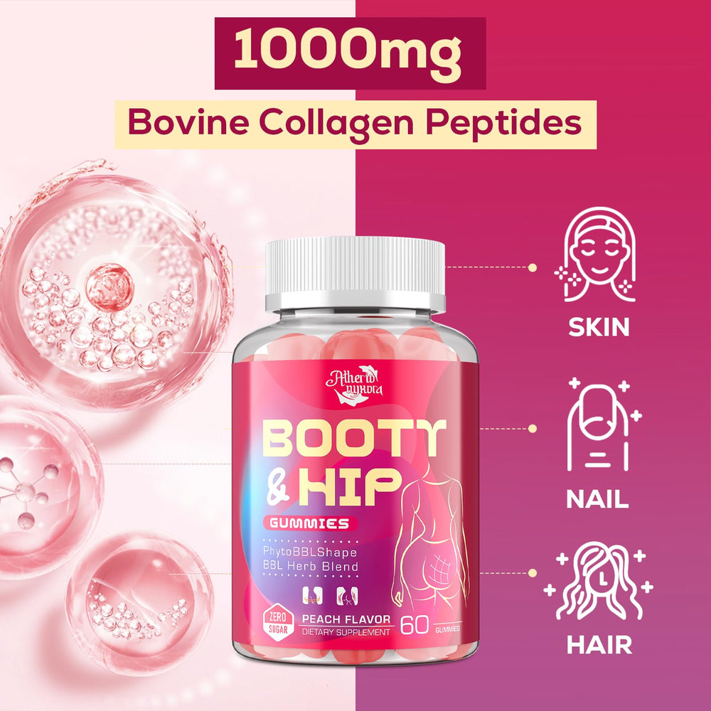 Atherionyxora Booty Gummies collagen peptides graphic highlighting 1000 mg.