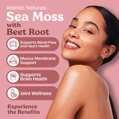 Side view of Atlantic Naturals Sea Moss with Beet Root Capsules bottle