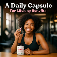 Packaged Atlantic Naturals Sea Moss with Beet Root Capsules bottle with barcode