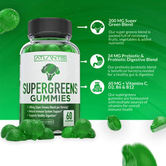 Nutrition label on Atlantis Nutrition Supergreens Gummies bottle
