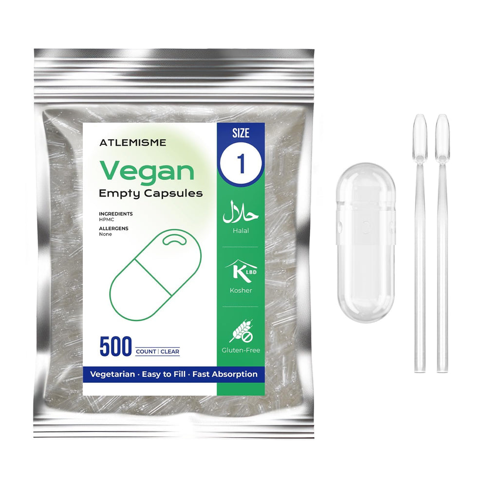 ATLEMISME packaging for empty vegan capsules size 1, 500-count