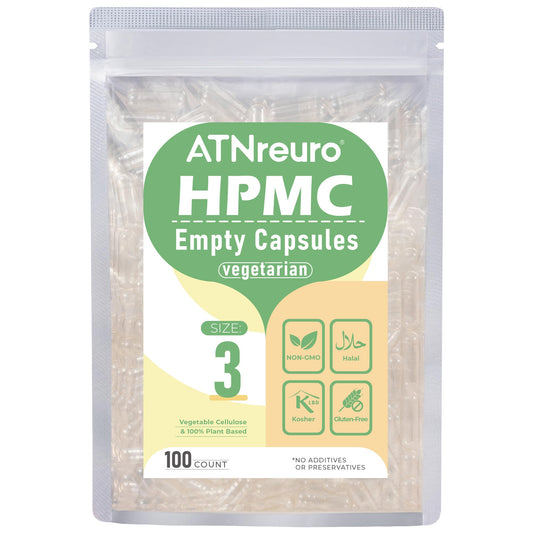 ATNreuro Empty Vegan Capsules Size 3 - 100 Count