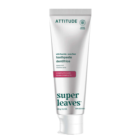Tube of ATTITUDE Complete Care Toothpaste with Fluoride and Spearmint flavor