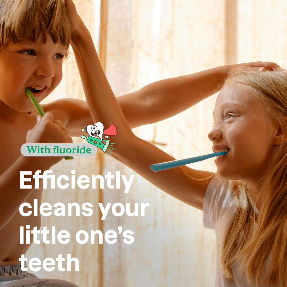 Side view of toothpaste tube highlighting vegan and travel-friendly features