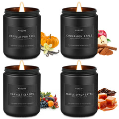 Auelife four-pack front packaging showing gift-ready seasonal candles