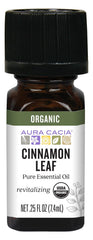 Aura Cacia Organic Cinnamon Leaf Essential Oil bottle 0.25 oz on white background