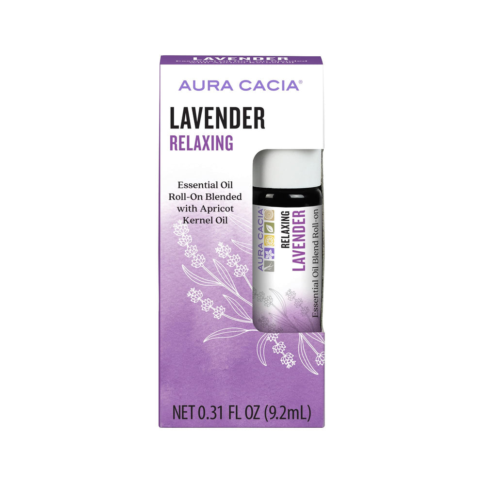 Aura Cacia Lavender Roll-On bottle with 0.31 fl oz size