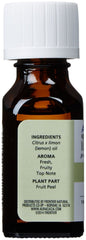 Close-up of Aura Cacia Lemon Essential Oil bottle