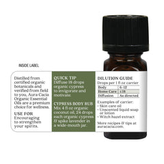 GC/MS tested purity label on Aura Cacia Cypress essential oil 7.4 ml