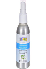 Aura Cacia Peppermint Harvest Aromatherapy Mist spritz-on-skin for cooling relief.