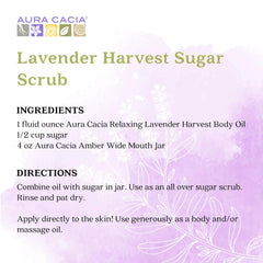 Back packaging of Aura Cacia Lavender Harvest Bath Oil 4 oz